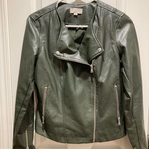 Loft army green faux leather jacket